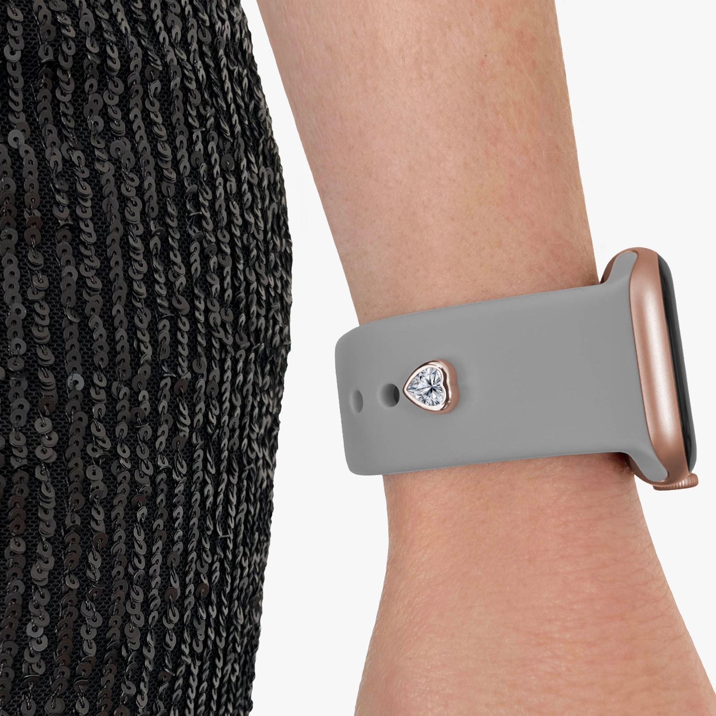 Pamoro® Charm für Apple Watch Sportarmbänder - Schmuck Herz in Silber 24k Roségold plattiert mit Cubic Zirkonia in weiß - Schraubmechanik