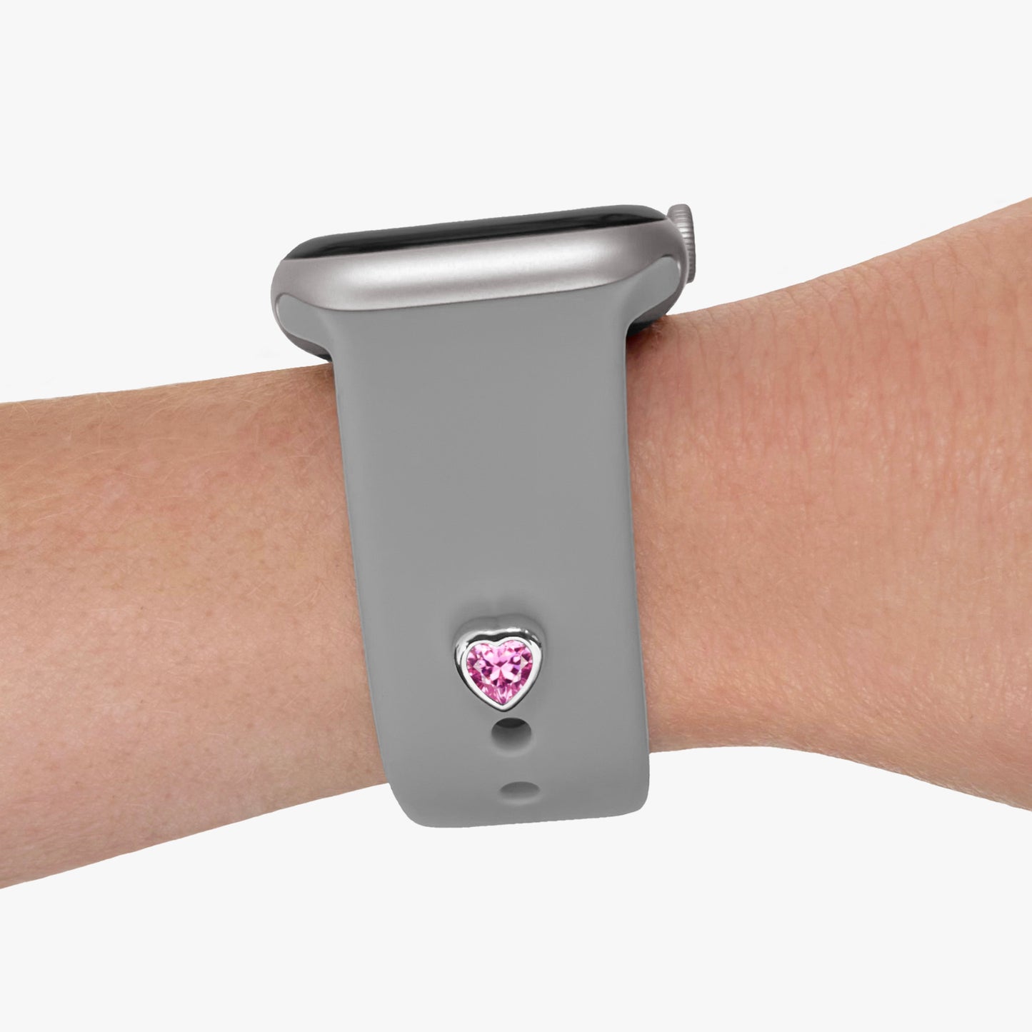 Pamoro® Charm für Apple Watch Sportarmbänder - Schmuck Herz in Silber rhodiniert mit Cubic Zirkonia in pink - Schraubmechanik