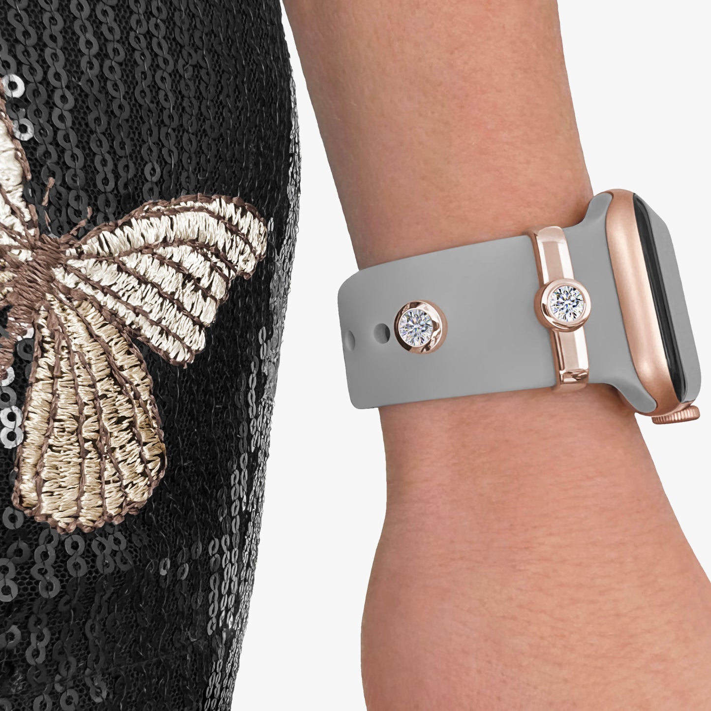 Pamoro® Loop für Apple Watch Sportarmbänder - Schmuck Charm in Silber 24k Roségold plattiert - weißer Cubic Zirkonia