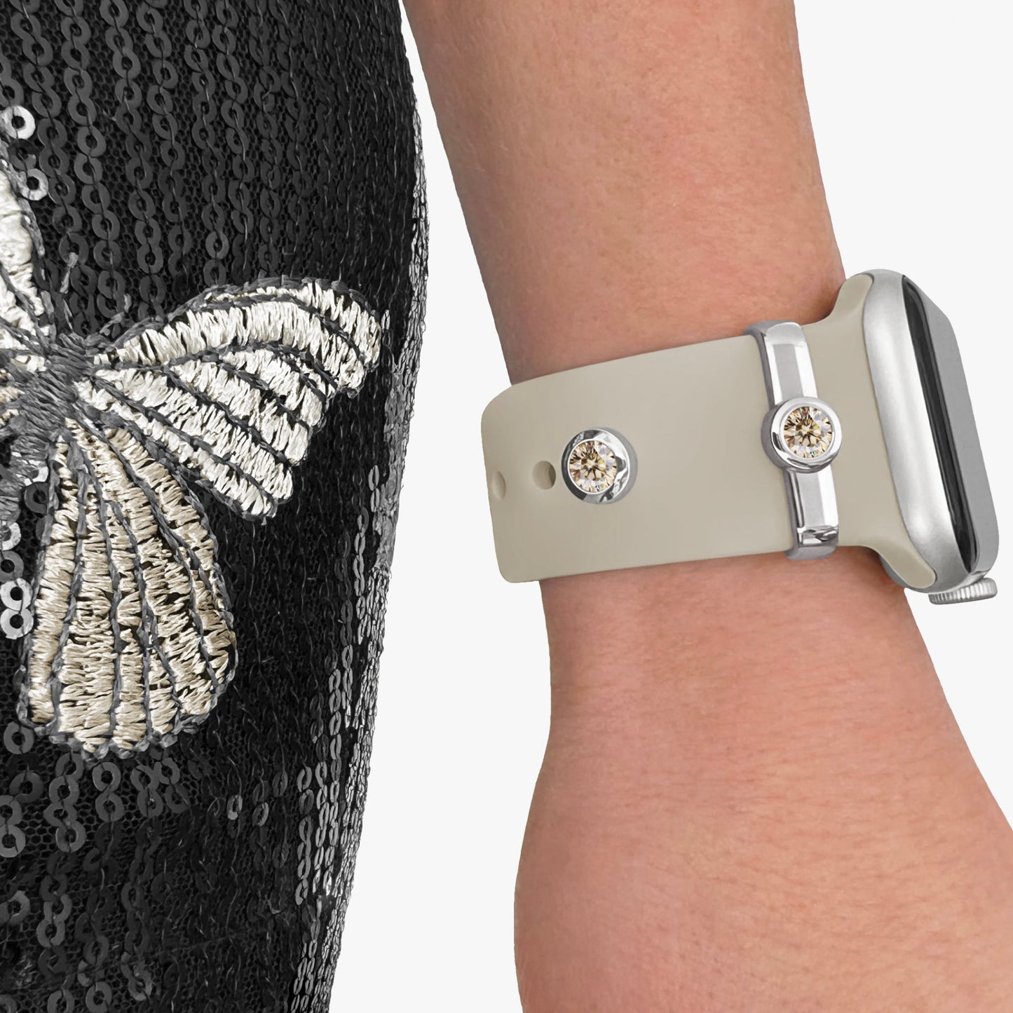 Pamoro® Loop für Apple Watch Sportarmbänder - Schmuck Charm in Sterlingsilber rhodiniert - Cubic Zirkonia in champagner