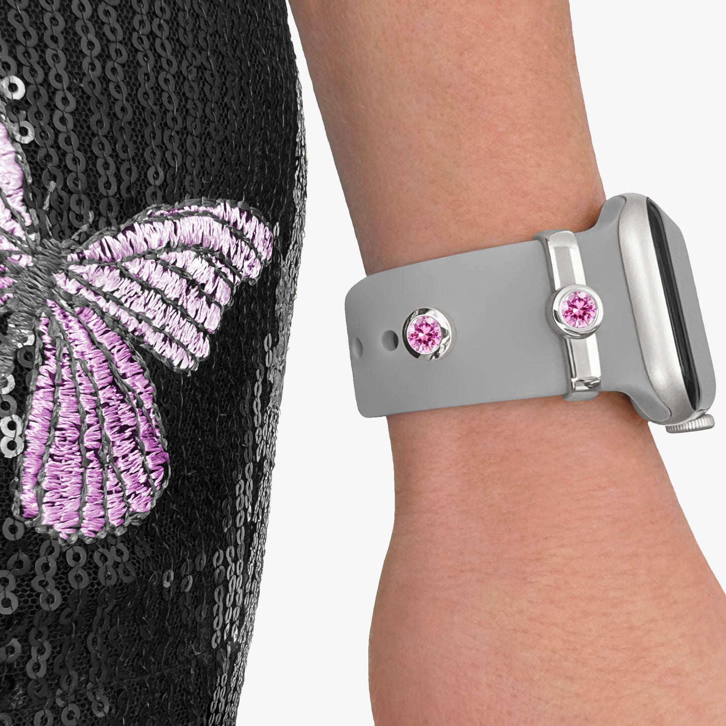 Pamoro® Loop für Apple Watch Sportarmbänder - Schmuck Charm in Sterlingsilber rhodiniert - Cubic Zirkonia in pink