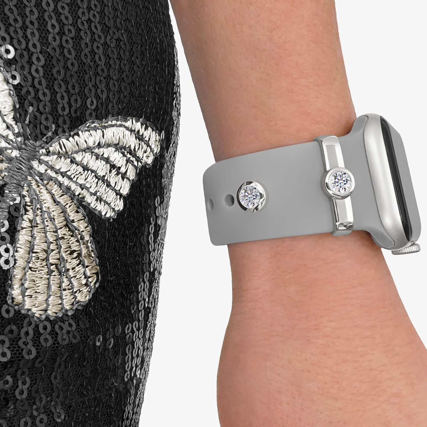 Pamoro® Loop für Apple Watch Sportarmbänder - Schmuck Charm in Sterlingsilber rhodiniert - Cubic Zirkonia in weiß