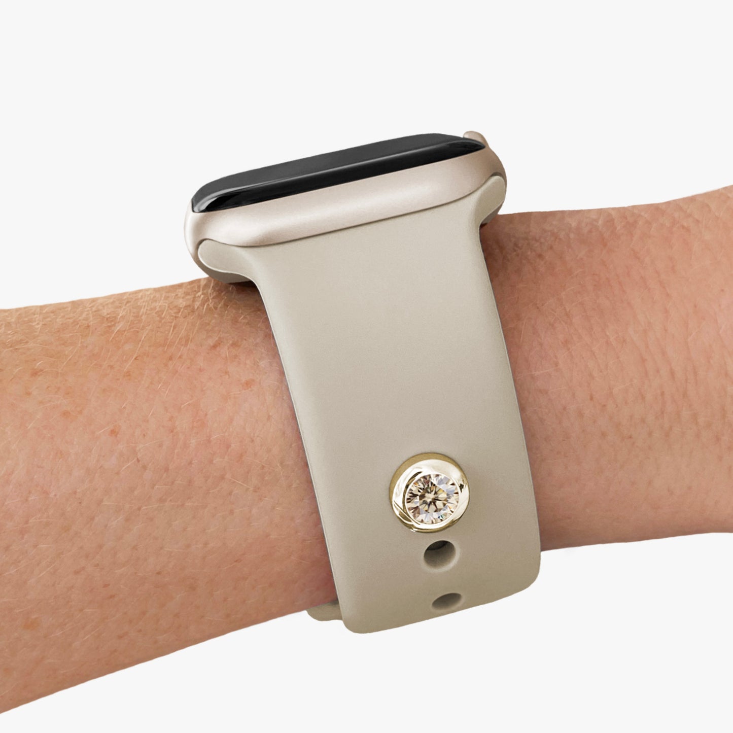 Pamoro® Charm für Apple Watch Sportarmbänder - Schmuck in Silber 24k Roségold plattiert mit Cubic Zirkonia in champagner - Schraubmechanik