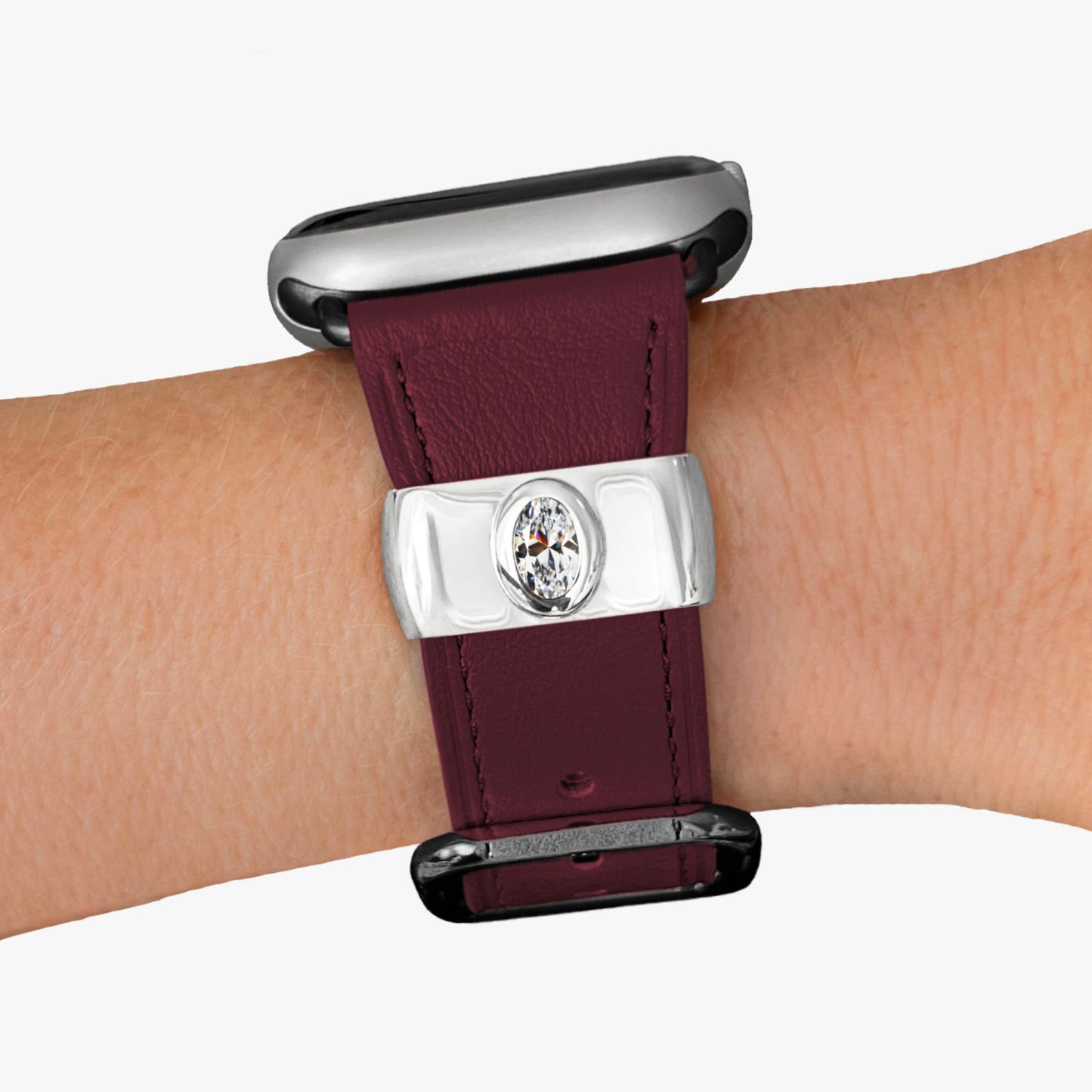 Set - Loop Sugarpop 18 & Lederband für Apple Watch 38|40|41 - Sterlingsilber - Ovalschliff