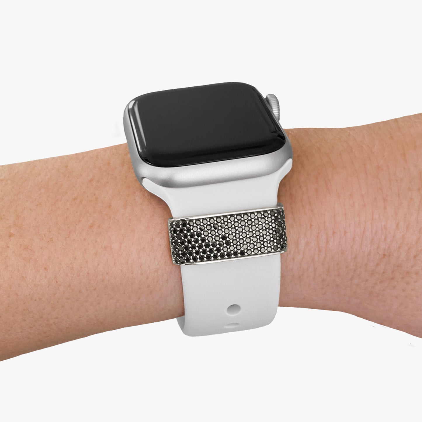 Pamoro® Loop für Apple Watch Sportarmbänder - Schmuck Charm in Sterlingsilber rhodiniert - 129 schwarze Cubic Zirkonia