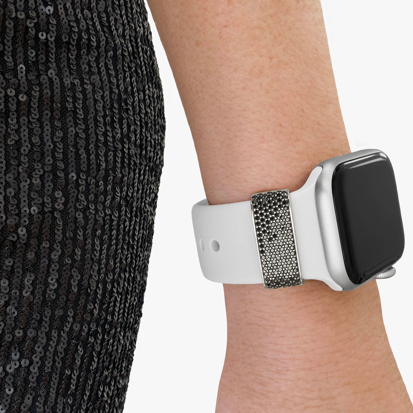 Pamoro® Loop für Apple Watch Sportarmbänder - Schmuck Charm in Sterlingsilber rhodiniert - 129 schwarze Cubic Zirkonia