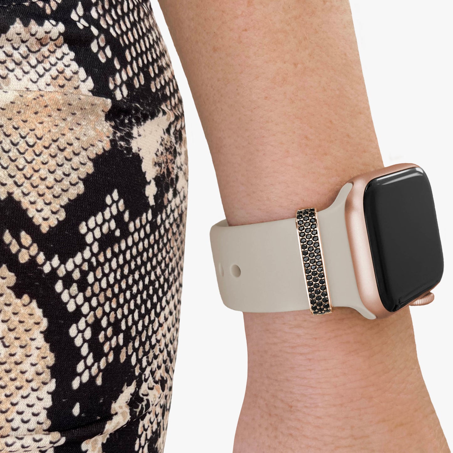 Pamoro® Loop für Apple Watch Sportarmbänder - Schmuck Charm in echt Silber 24k Roségold plattiert - 55 schwarze Cubic Zirkonia