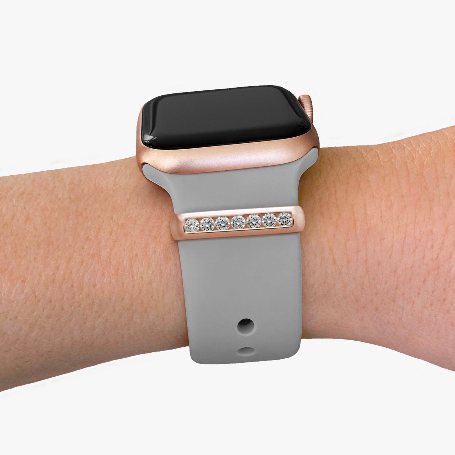 Pamoro® Schmuck Loop für Apple Watch Sportarmbänder - Echtes Sterlingsilber mit 24k Roségold plattiert - 7 weiße Cubic Zirkonia im Brillanzschliff