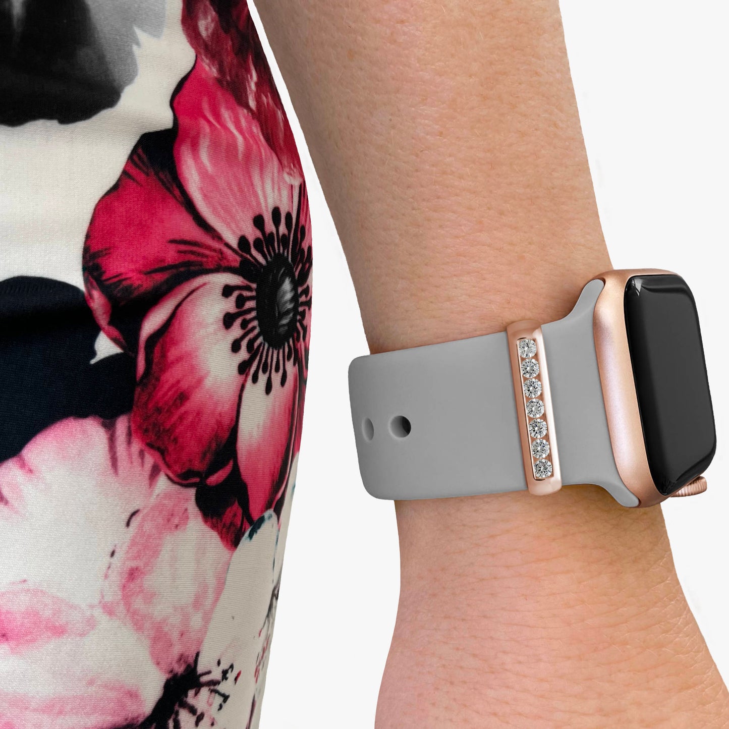 Pamoro® Loop für Apple Watch Sportarmbänder - Schmuck Charm in echt Silber 24k Gold und Roségold plattiert - 7 weiße Cubic Zirkonia im Brillantschliff