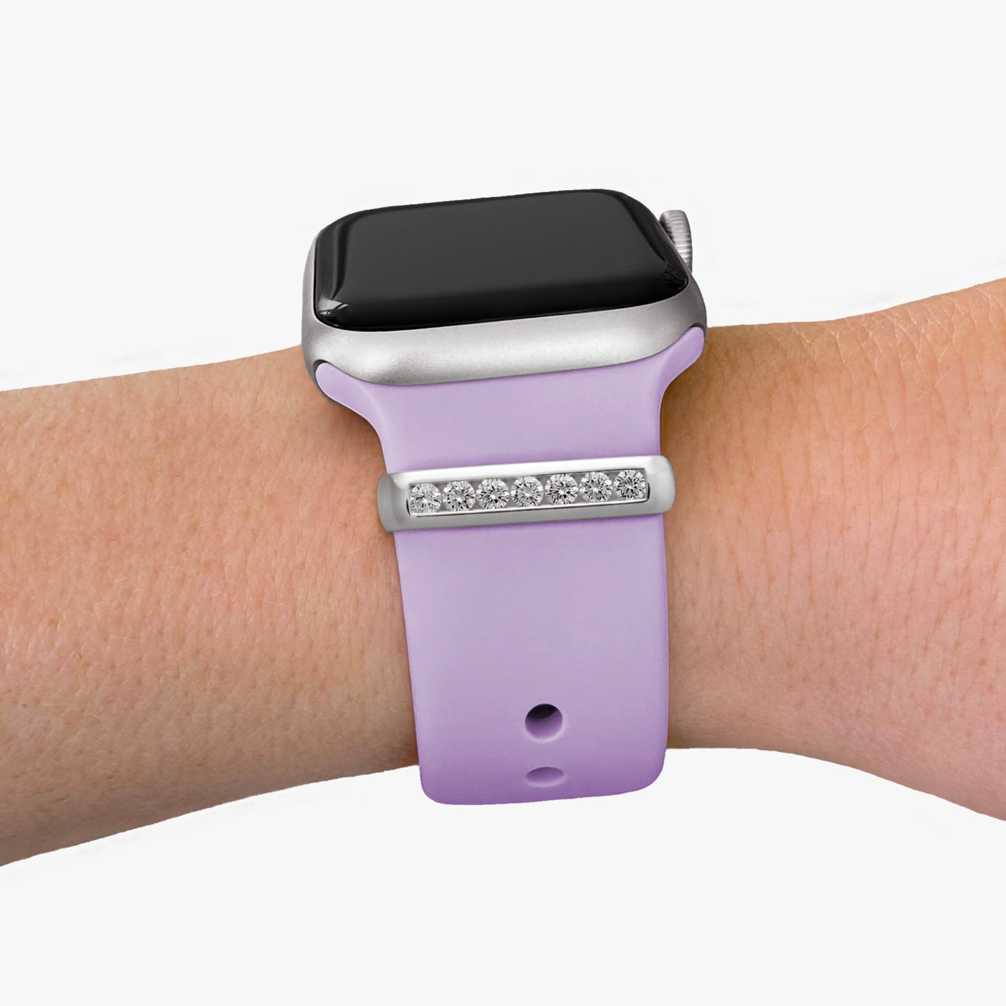 Pamoro® Loop für Apple Watch Sportarmbänder - Schmuck Charm in echt Silber rhodiniert - 7 weiße Cubic Zirkonia im Brillantschliff