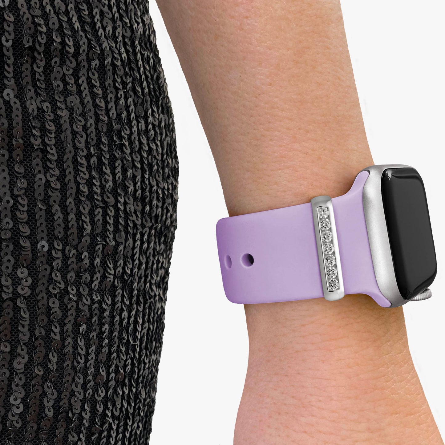 Pamoro® Loop für Apple Watch Sportarmbänder - Schmuck Charm in echt Silber rhodiniert - 7 weiße Cubic Zirkonia im Brillantschliff