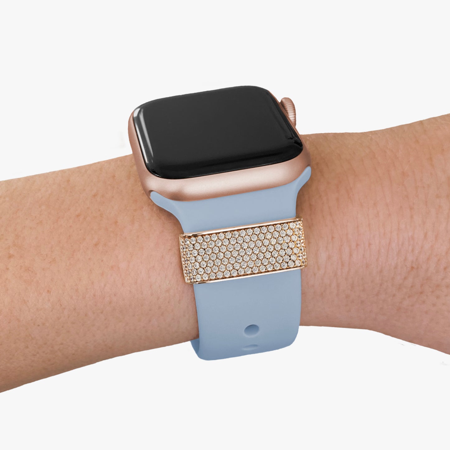 Pamoro® Loop für Apple Watch Sportarmband - Schmuck Charm in echt Silber mit 24k Roségold Auflage - 129 weiße Cubic Zirkonia