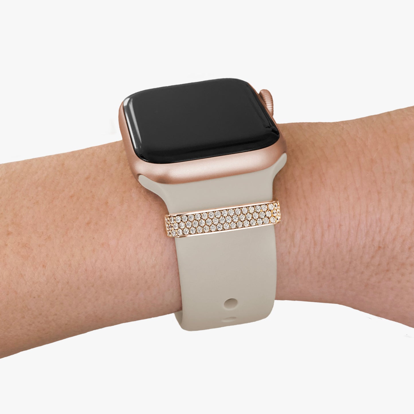 Pamoro® Loop für dein Apple Watch Sportarmband - Schmuck Charm in Silber 24k Roségold plattiert - 55 weiße Cubic Zirkonia im Brillantschliff
