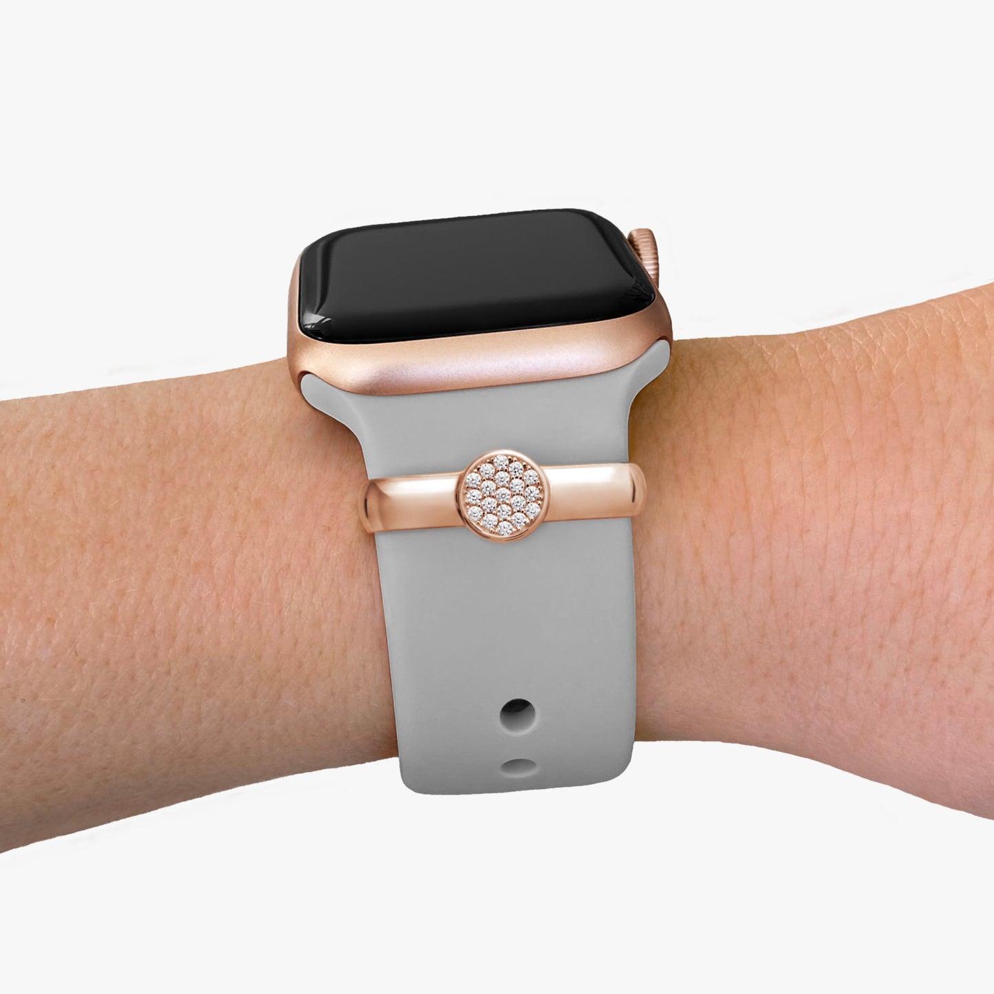 Pamoro® Loop für Apple Watch Sportbänder - Schmuck Charm in Silber 24k Roségold plattiert - 19 weiße Cubic Zirkonia