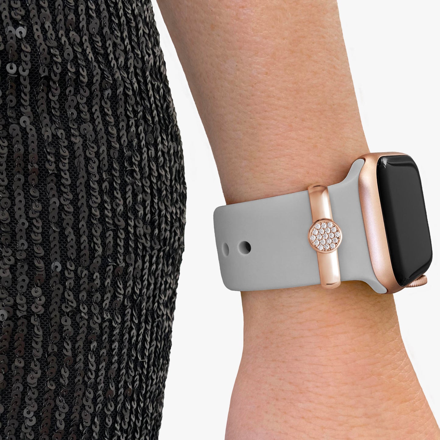Pamoro® Loop für Apple Watch Sportbänder - Schmuck Charm in Silber 24k Roségold plattiert - 19 weiße Cubic Zirkonia