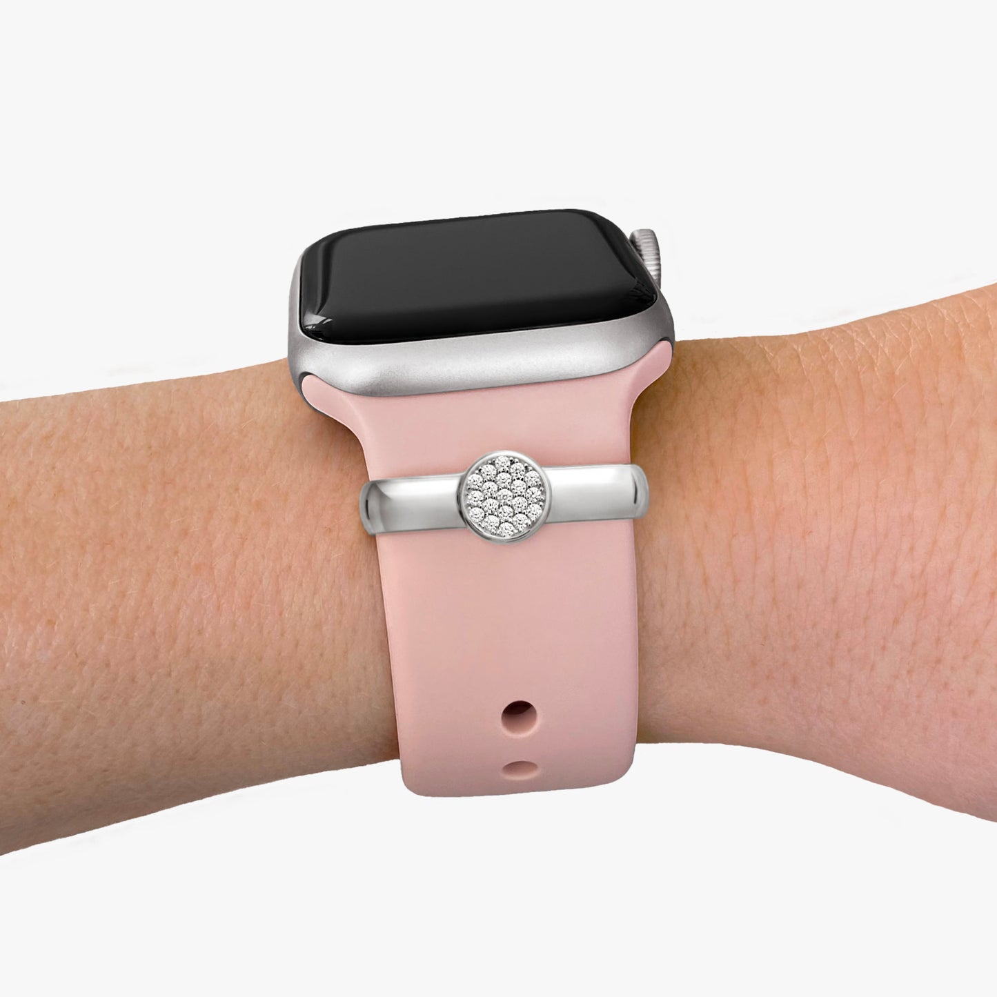 Pamoro® Loop für Apple Watch Sportbänder - Schmuck Charm in echt Silber rhodiniert - 19 weiße Cubic Zirkonia