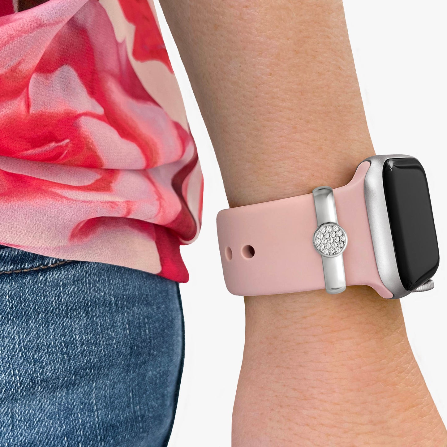 Pamoro® Loop für Apple Watch Sportbänder - Schmuck Charm in echt Silber rhodiniert - 19 weiße Cubic Zirkonia