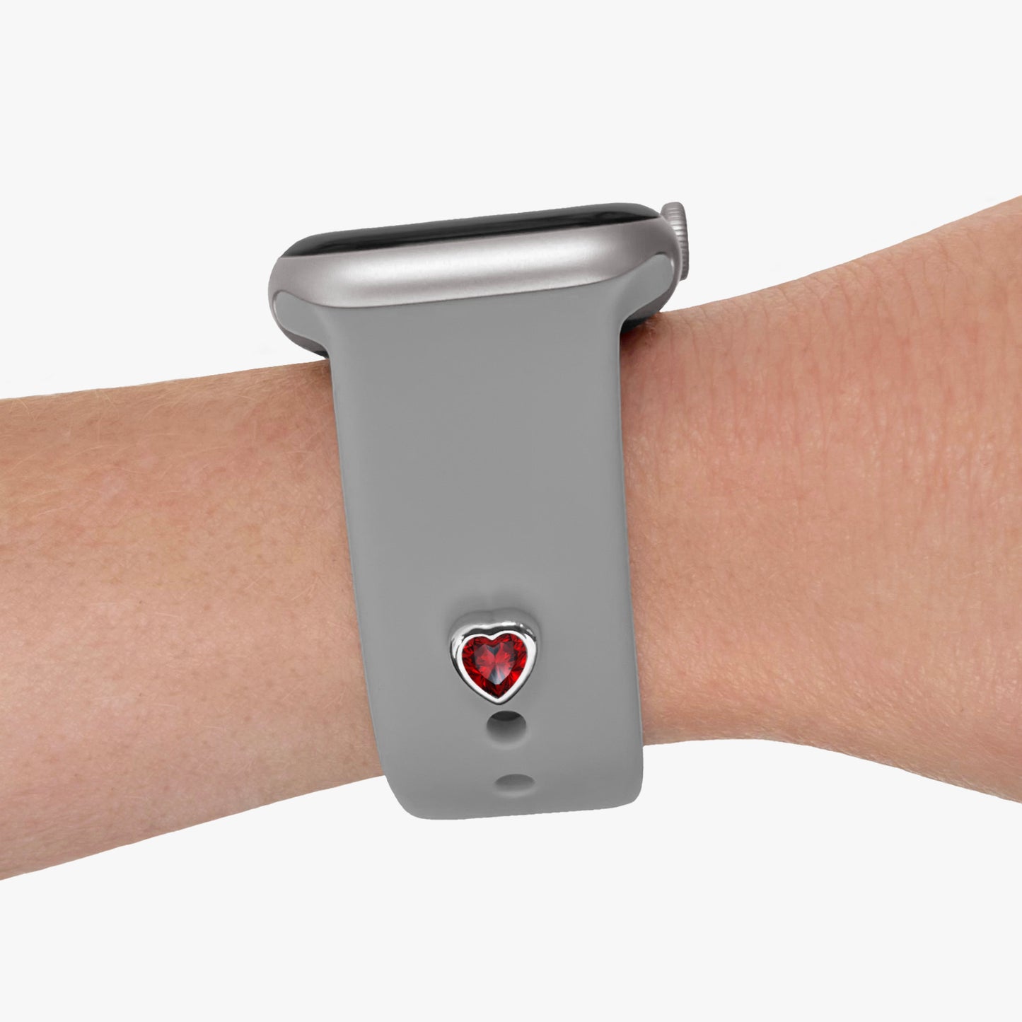Pamoro® Charm für Apple Watch Sportarmbänder - Schmuck Herz in echt Silber rhodiniert mit Cubic Zirkonia in rot - Schraubmechanik