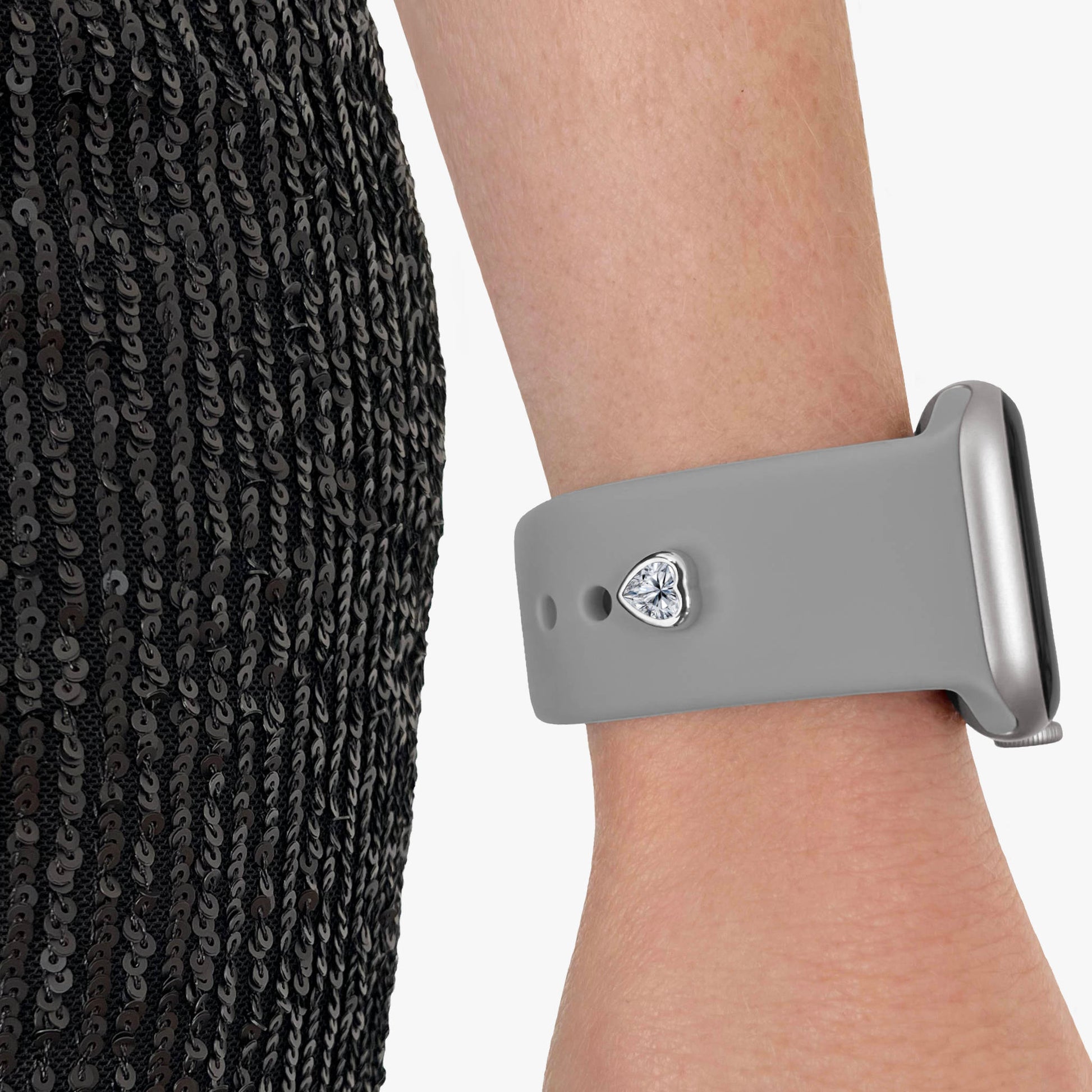 Pamoro® Charm für Apple Watch Sportarmbänder - Schmuck Herz in echt Silber rhodiniert mit Cubic Zirkonia in weiß - Schraubmechanik