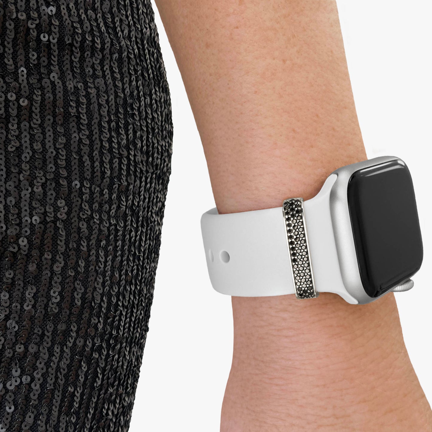 Pamoro® Loop für Apple Watch Sportarmbänder - Schmuck Charm in echt Silber rhodiniert - 55 schwarze Cubic Zirkonia