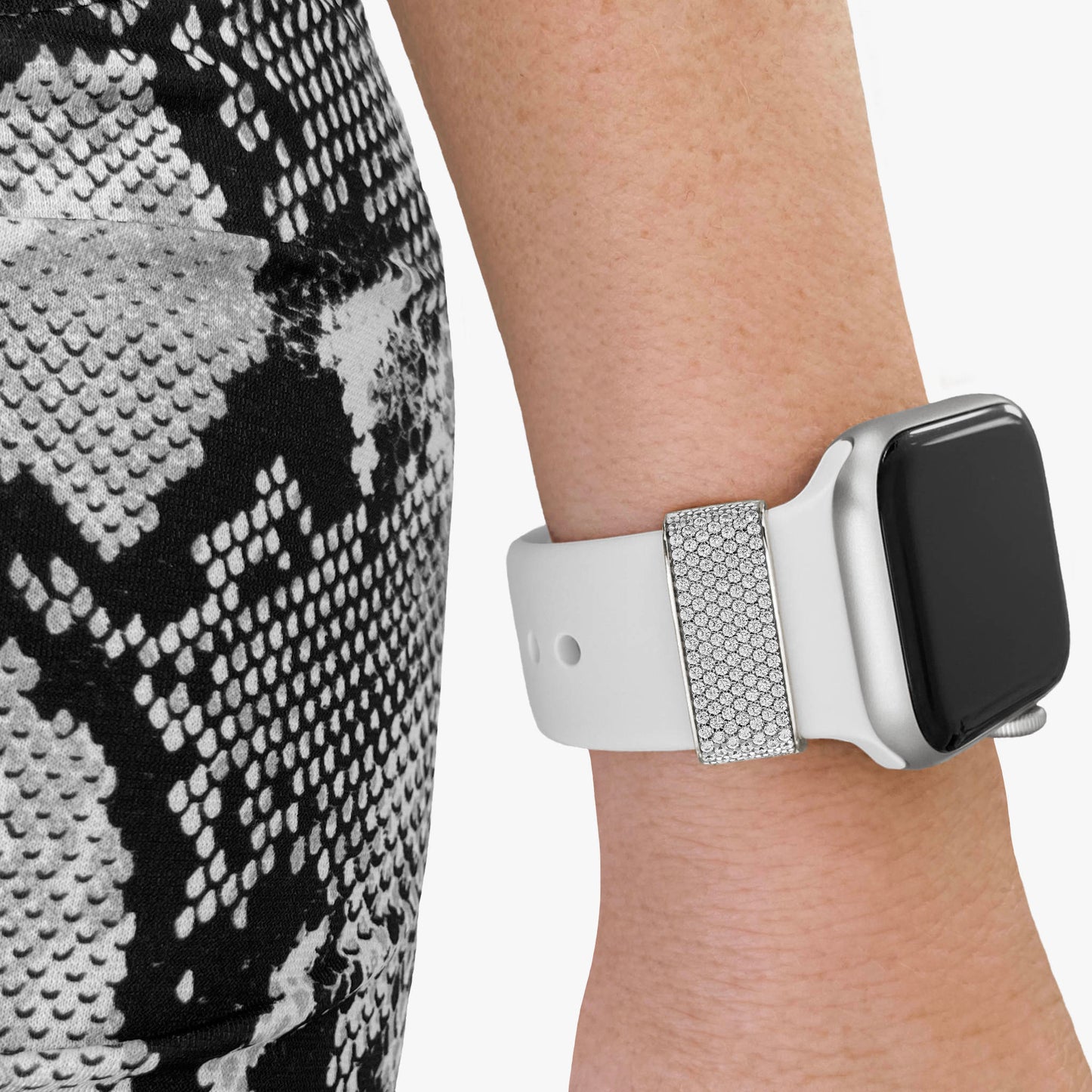 Pamoro® Loop für Apple Watch Sportarmband - Schmuck Charm in echt Silber rhodiniert - 129 weiße Cubic Zirkonia