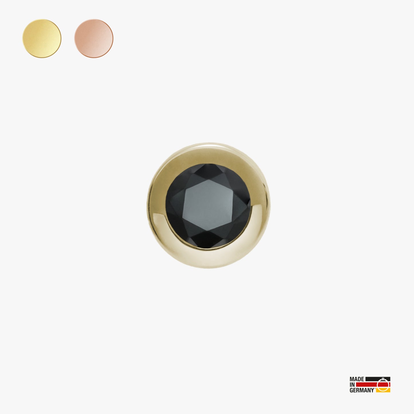 Pamoro® Schmuck Button - Silber mit 24k Gold Plattierung - schwarzer Cubic Zirkonia - Schraubmechanik
