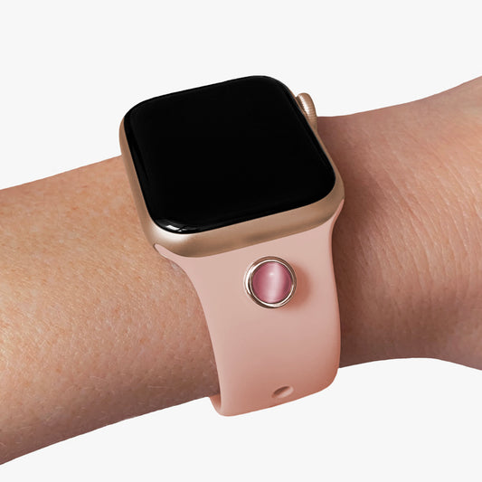 Apple Watch Charm + Sportband in pfirsich - Pamoro Schmuck Set in Silber Rosé vergoldet mit einem altrosa Cabochon