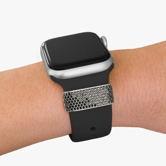 Pamoro® Schmuck Set für Apple Watch - Sportarmband schwarz + Charm in echt Silber rhodiniert und 129 schwarzen Cubic Zirkonia