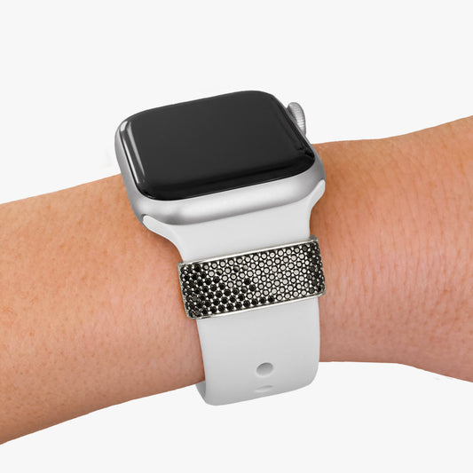 Pamoro® Schmuck Set für Apple Watch - Sportarmband weiß + Charm in echt Silber rhodiniert mit 129 schwarzen Cubic Zirkonia